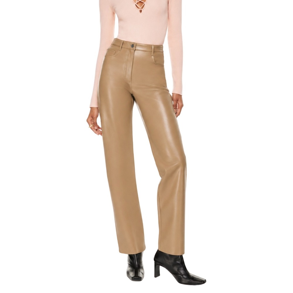 Wilfred Aritzia Melina High Waisted Vegan Leather Straight Leg Pants Tan Size 2